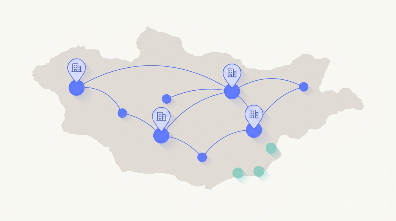 Clinic locations across a country joined by connecting lines, representing the Canadian patient engagement vendors available to primary care practices